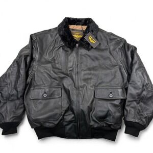 Landing Leathers G-1 Leather Flight Bomber Jacket Mens XL USA Navy NWT Fur Black